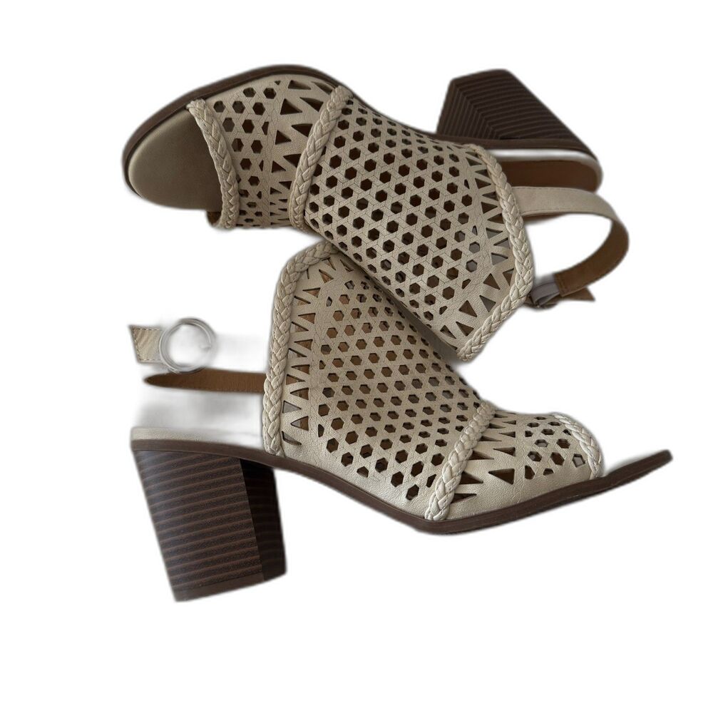 Massini Womens Sandals Peep Toe Block Heel Size 10 Open Weave New